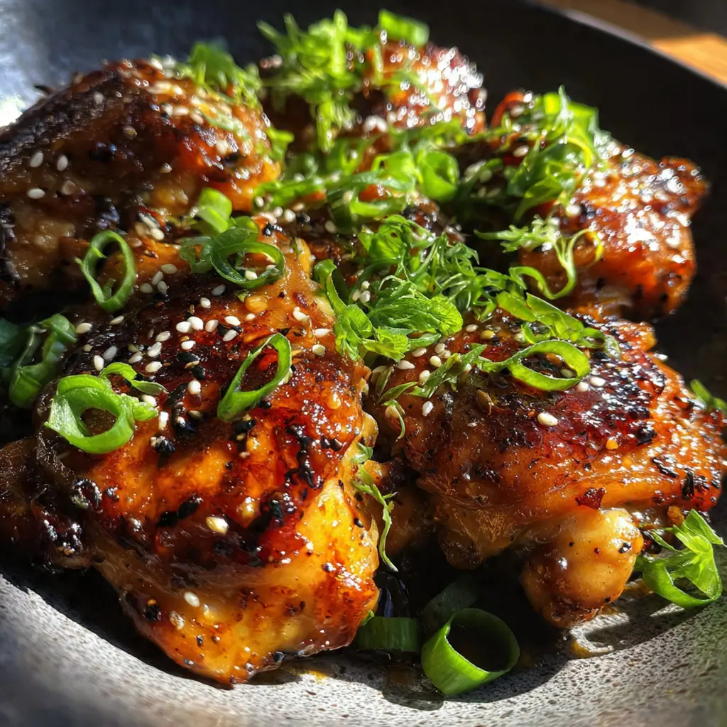 A complete dinner plate with honey garlic chicken thighs served over white rice and steamed broccoli