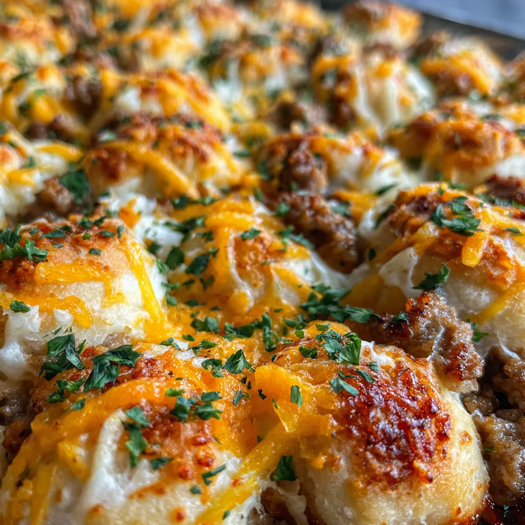 Close-up of Sausage Cream Cheese Crescents topped with everything bagel seasoning and fresh chives