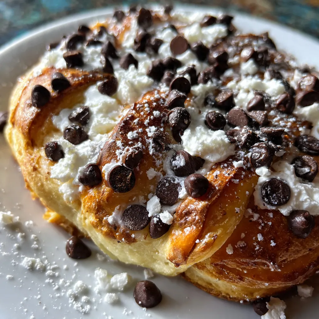 A plated chocolate cream cheese danish dusted with powdered sugar and drizzled with white glaze next to a cup of coffee