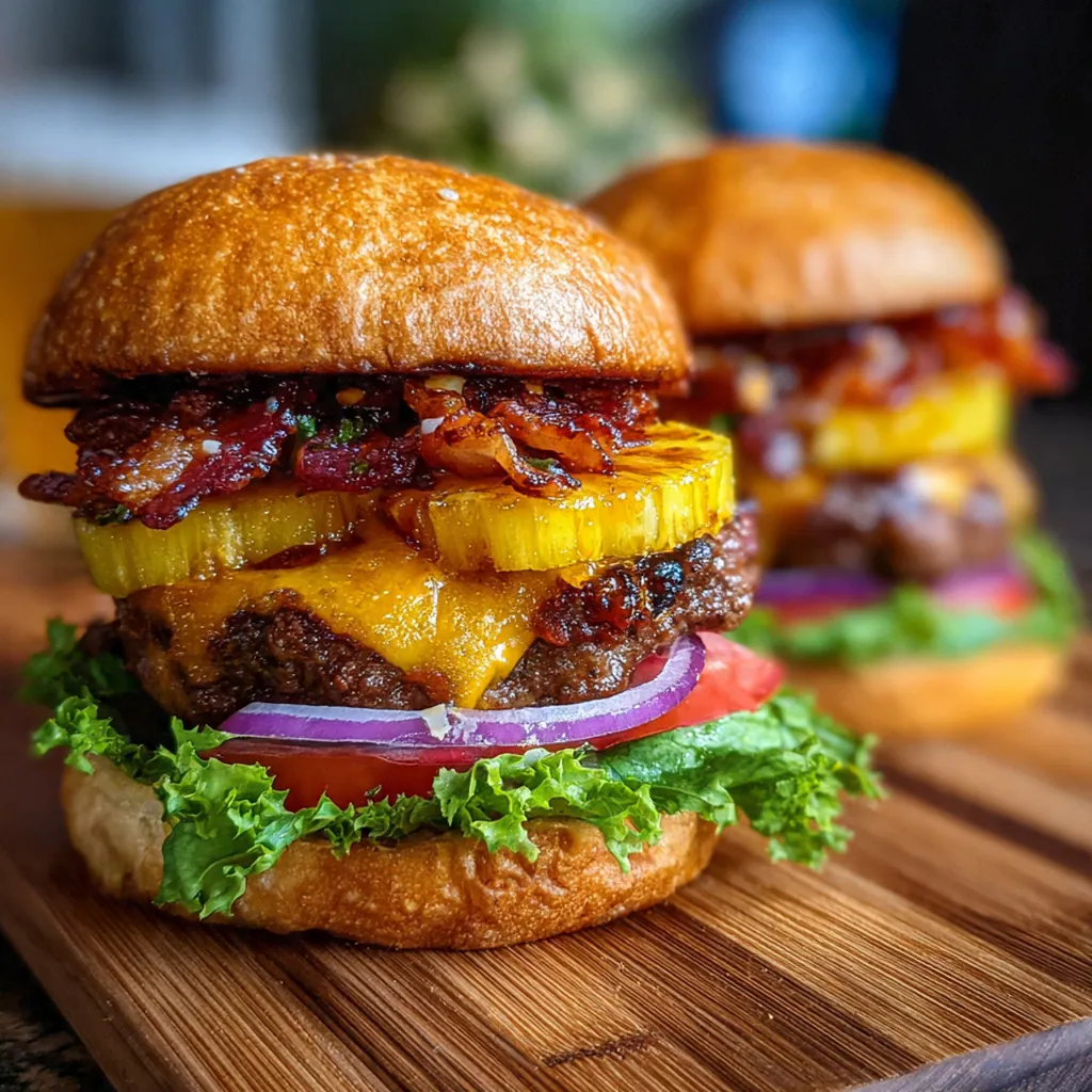Caramelized pineapple slice glistening with barbecue sauce on a sizzling grill