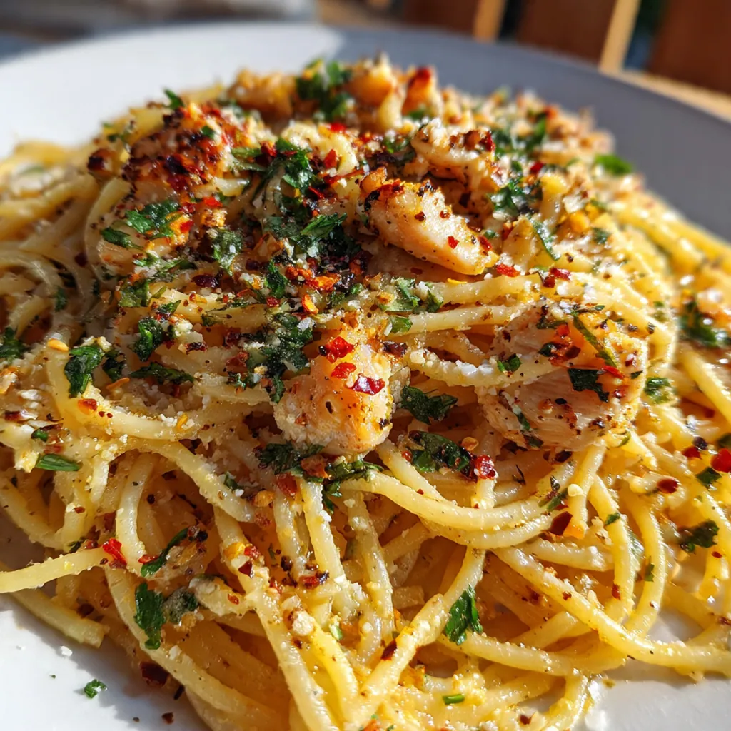 Served plate of Garlic Parmesan Cajun Spaghetti with lemon wedges and extra grated cheese