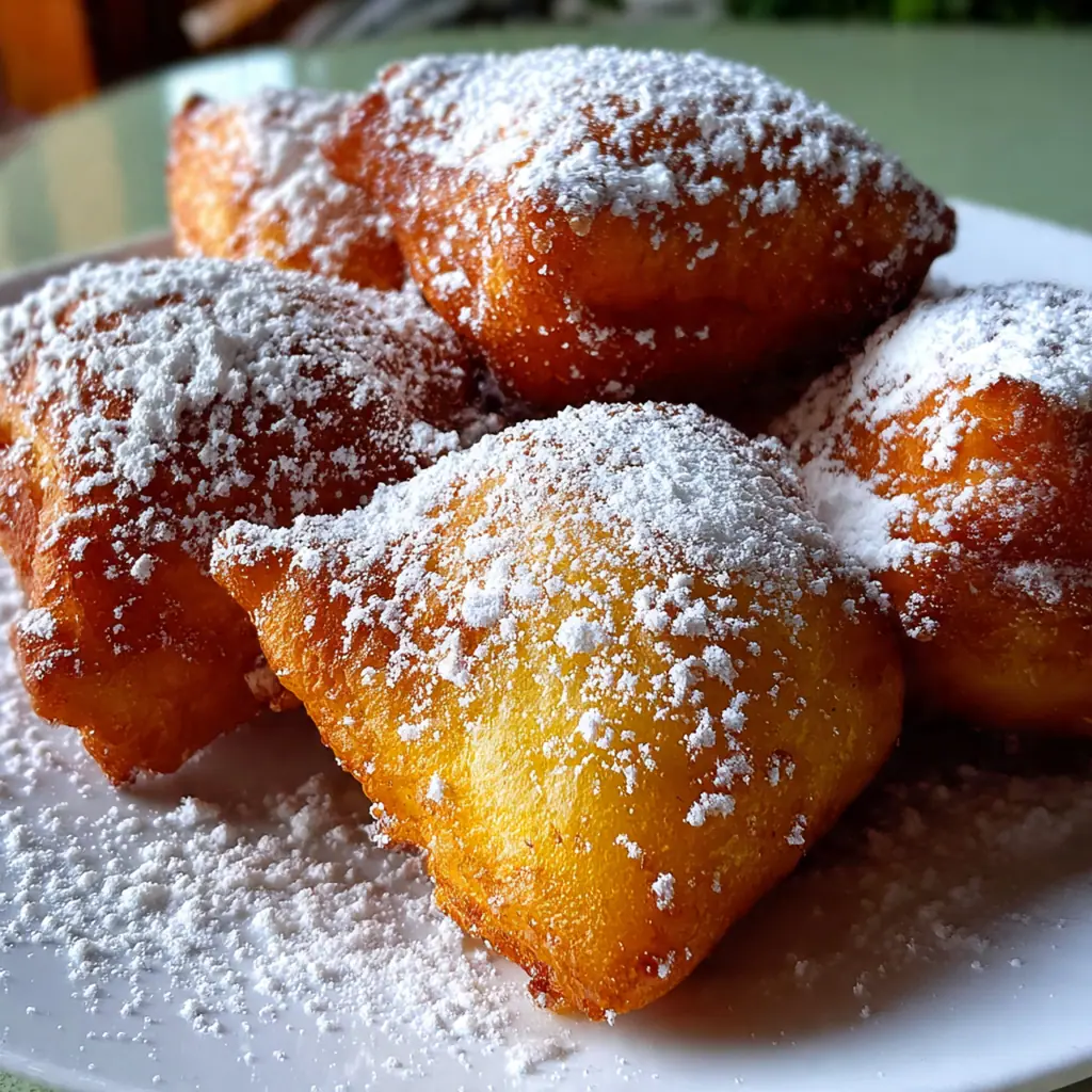 Close up of golden brown fried dough balls showing the airy interior texture.