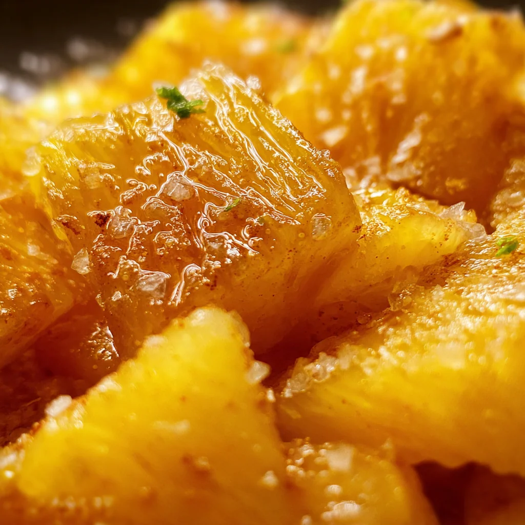 Homemade candied pineapple pieces in a clear glass jar showing their golden color and chewy texture