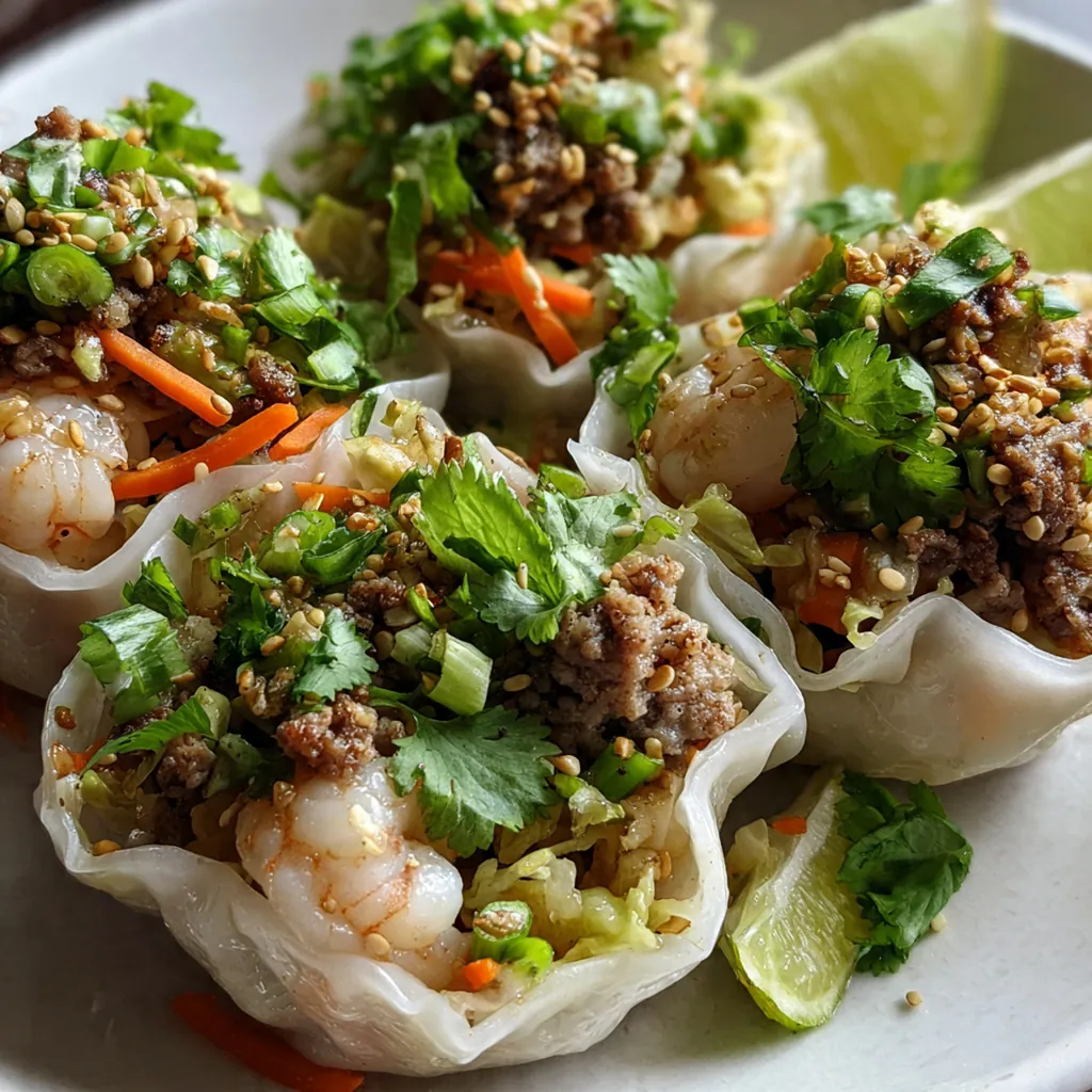Fresh ingredients like shiitake mushrooms, napa cabbage, and ginger ready for the savory filling
