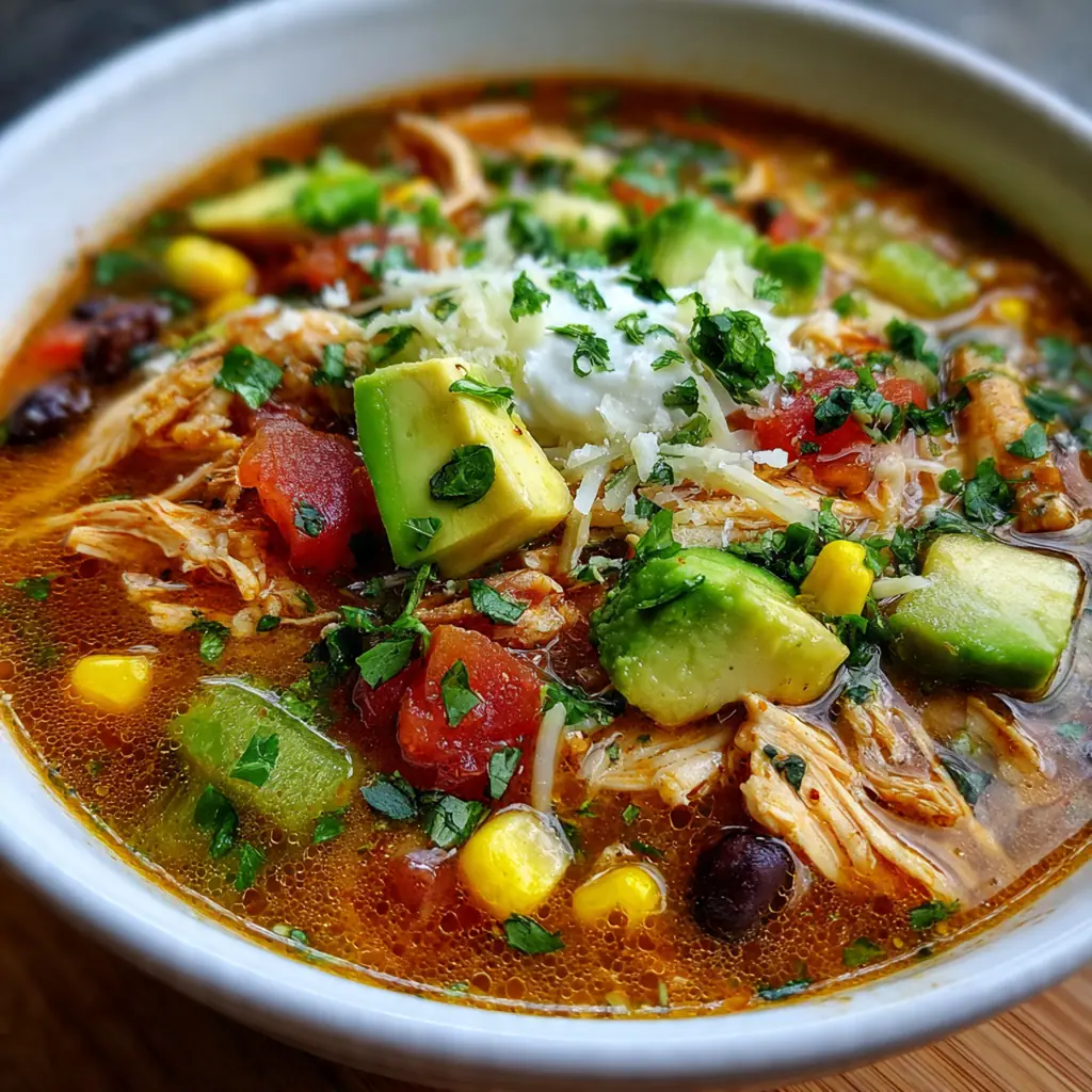 Overhead view of garnishes like lime wedges, sour cream, and cilantro next to a steaming bowl of green soup