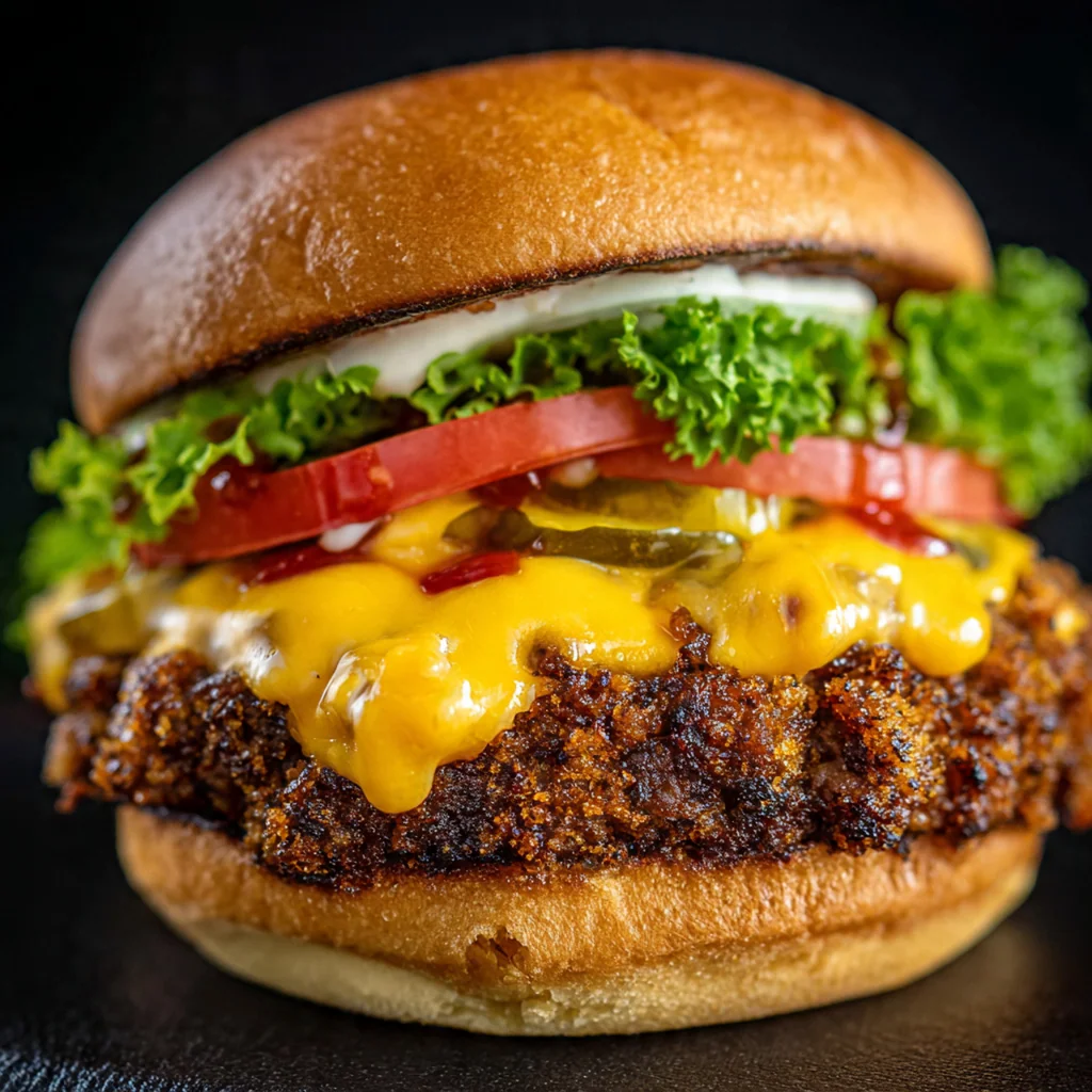 Four individual cheeseburger lava cake melts baked in white ramekins on a baking sheet