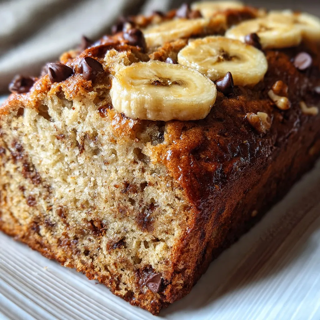 A close-up view showing the incredibly moist and tender crumb of a slice of banana bread