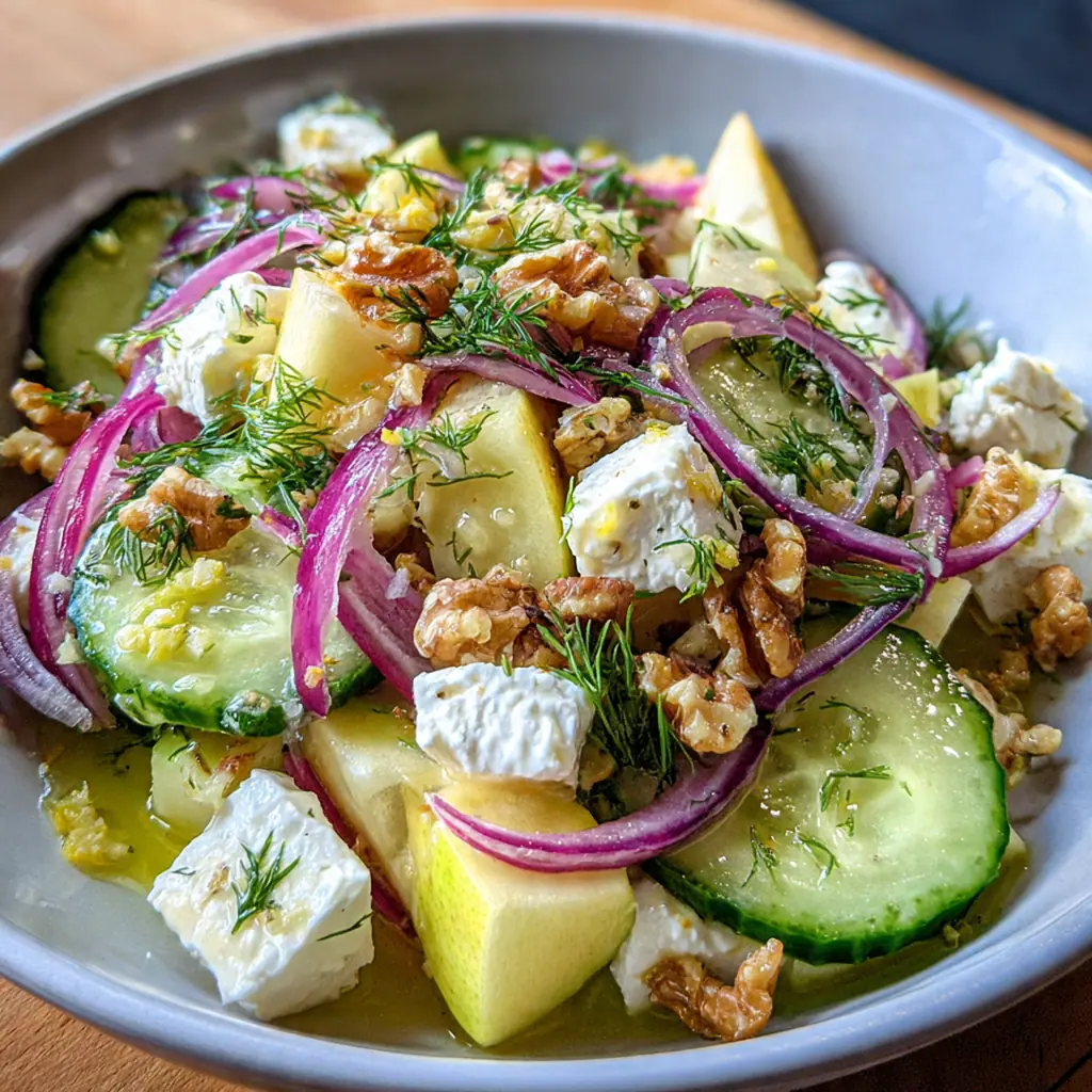 The finished salad plated beautifully next to grilled chicken and lemon wedges for a complete meal