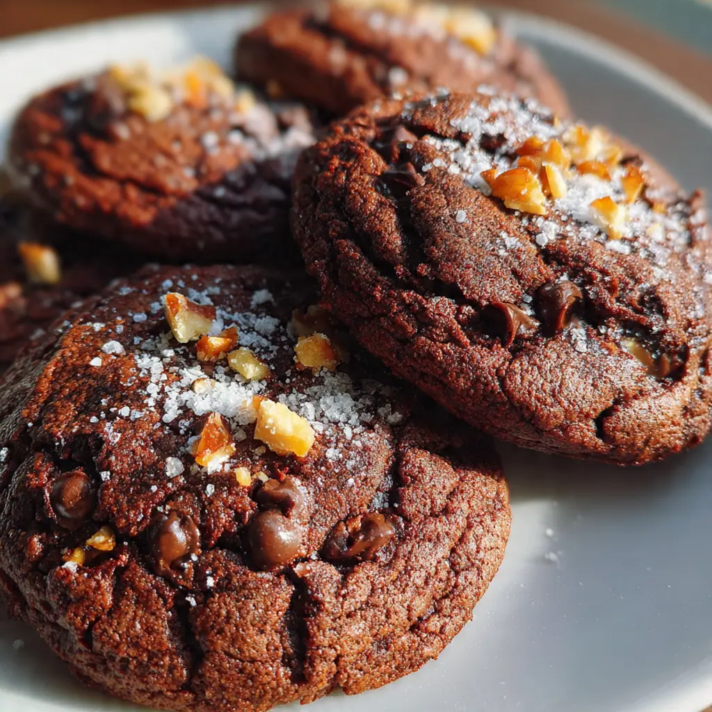 Freshly baked stuffed cookies on a baking sheet with melted chocolate chips