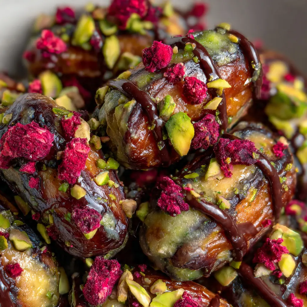 Arrangement of Middle Eastern style chocolates with rose petals and flaky salt garnish