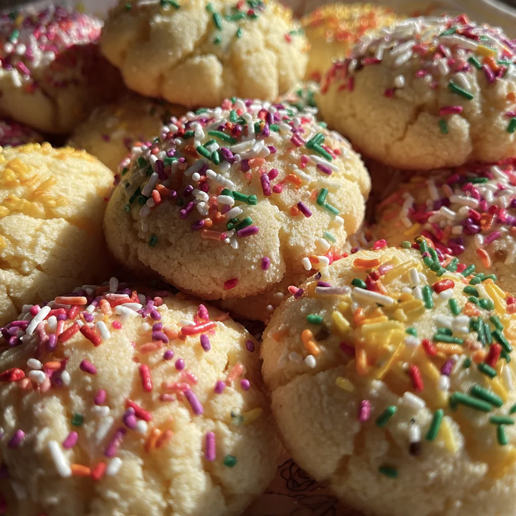 Close up of Pasticcini di Pasqua dipped in a cup of espresso showing the tender crumb