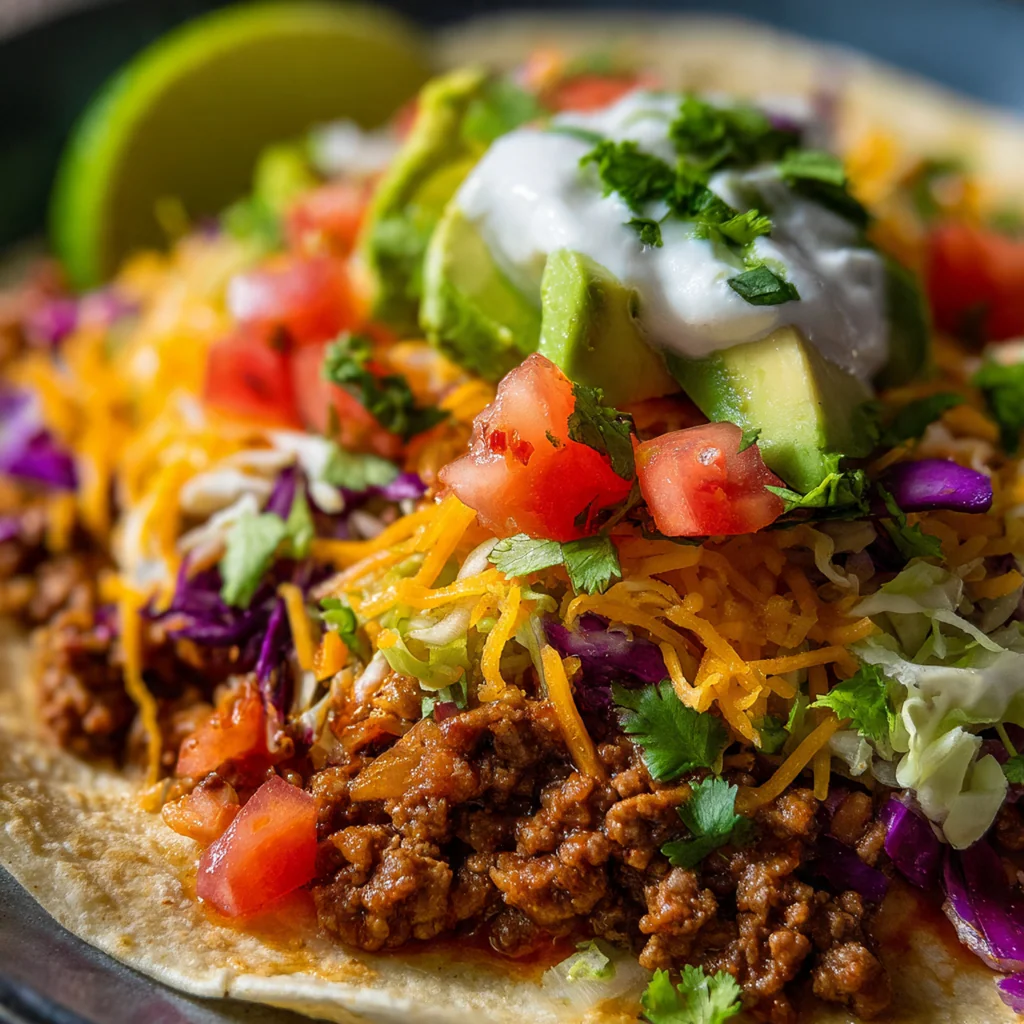 A colorful bowl of the finished dish garnished with avocado, sour cream, and sliced jalapeños