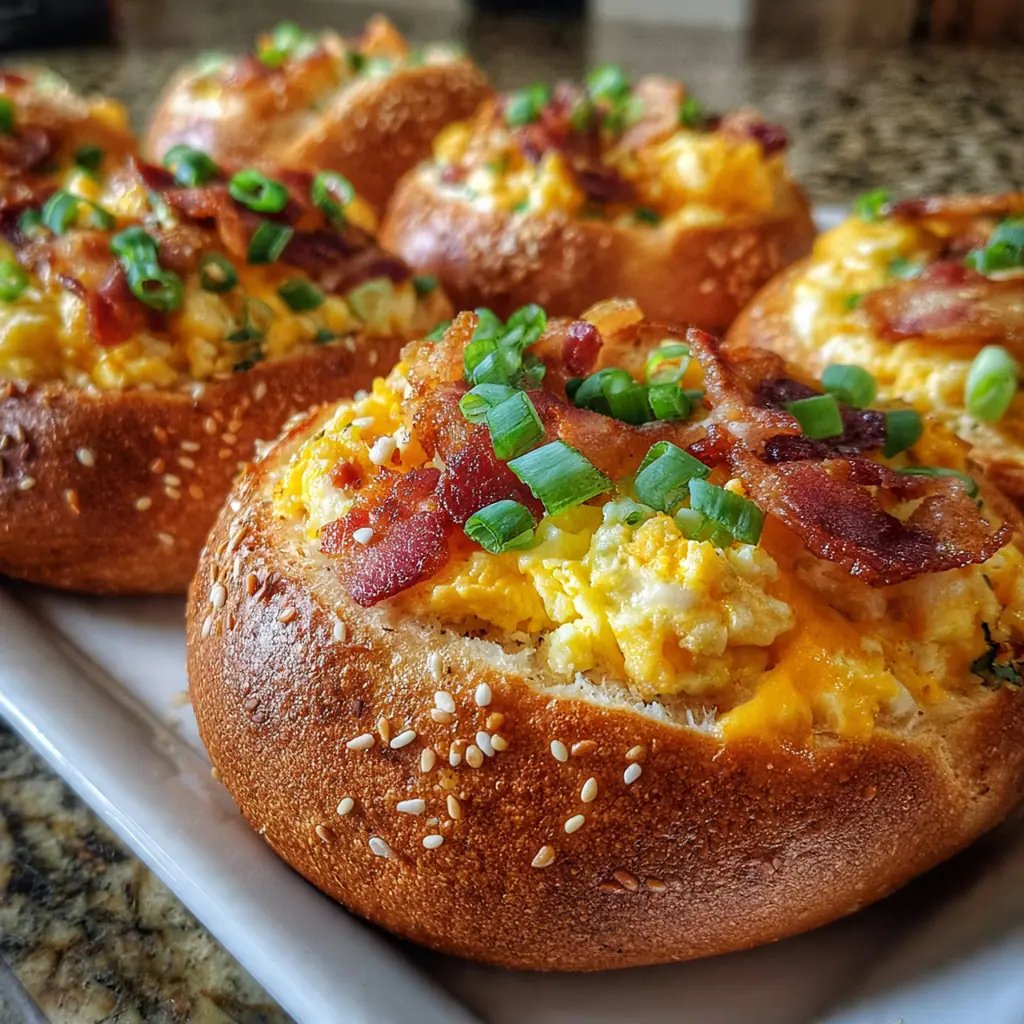 Cross-section view of a warm pretzel roll revealing the hearty sausage egg and cheese filling
