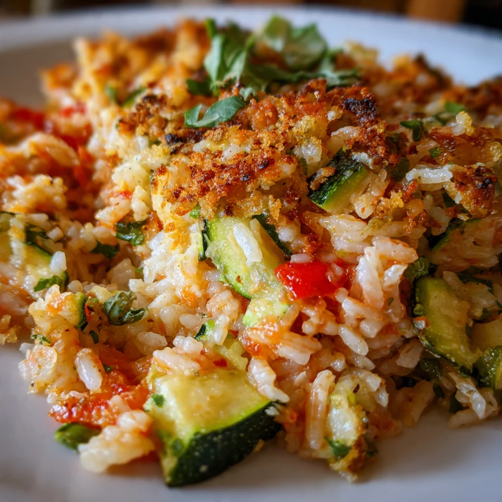 A dinner plate featuring a slice of the savory casserole next to a green salad and roasted chicken