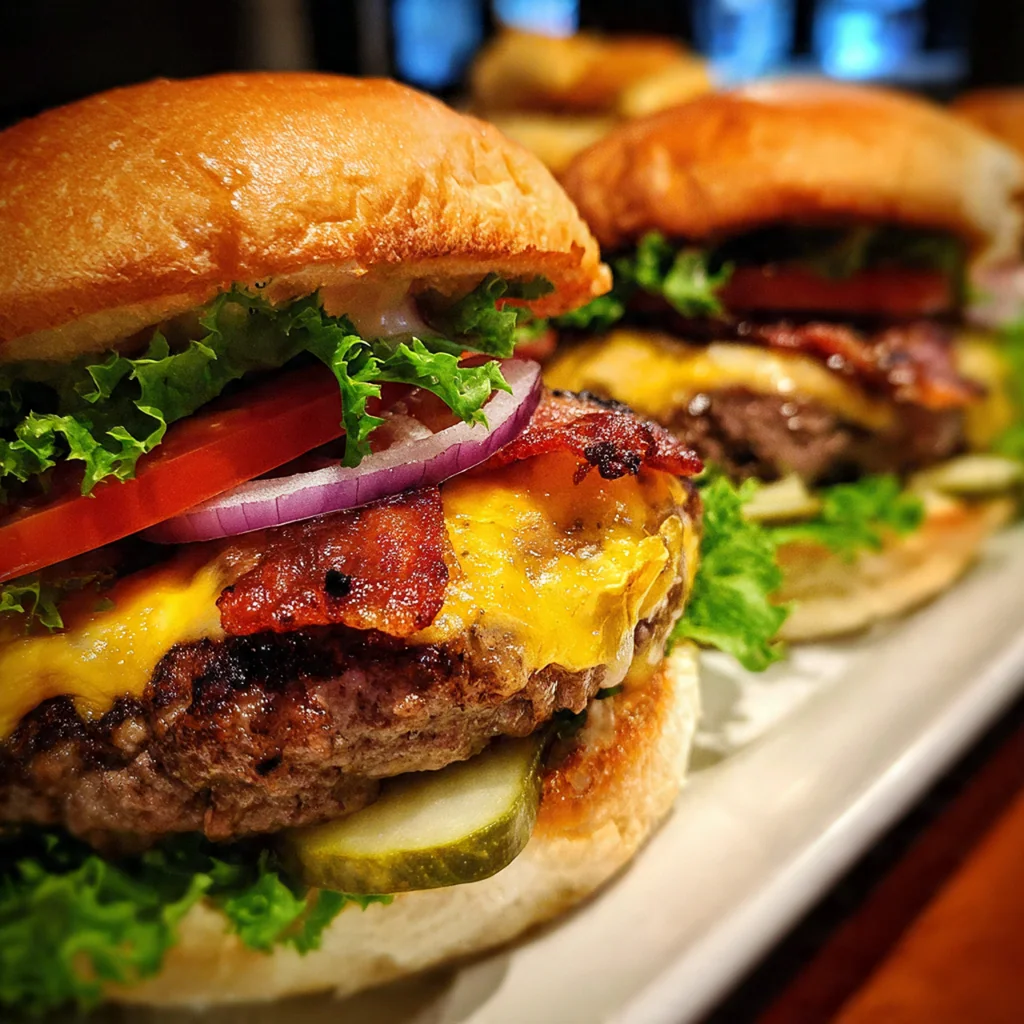 Close-up shot of a juicy burger patty topped with sweet caramelized onions and sharp cheese