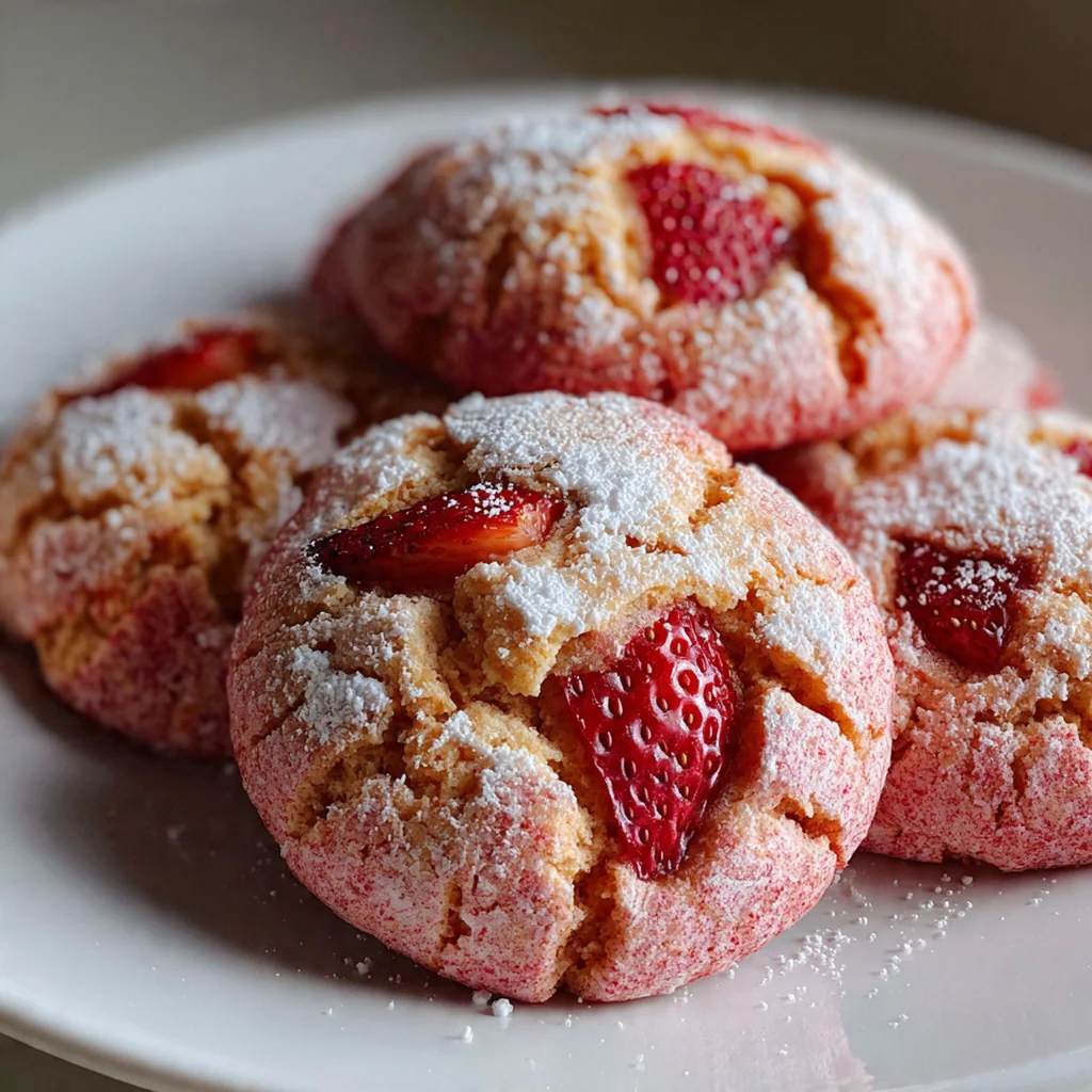 Fresh lychee and strawberry cookies broken in half showing jammy fruit pockets and gooey texture