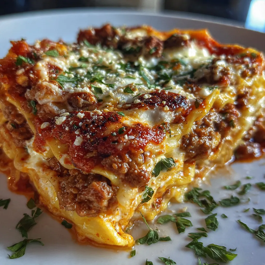 Overhead view of a set table with a green salad and garlic bread beside a portion of lasagna