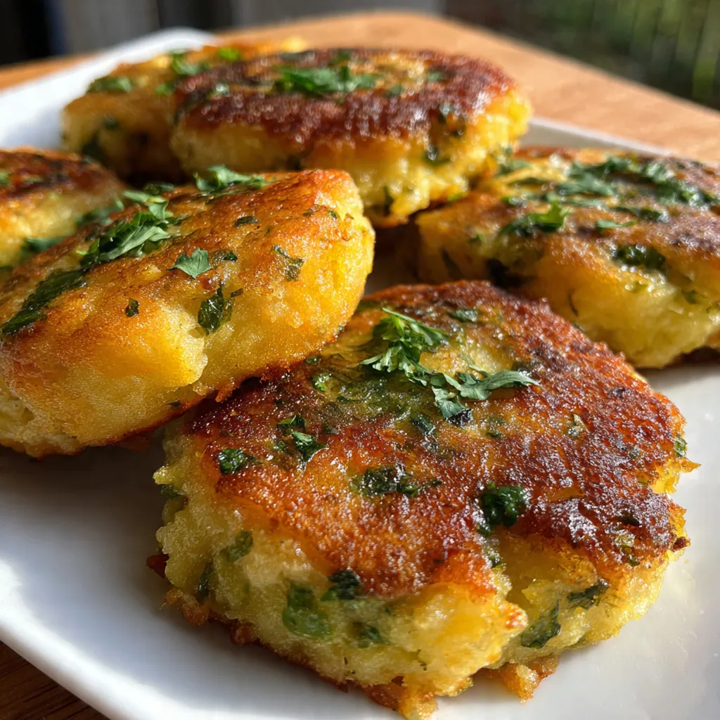A vibrant serving platter featuring potato cakes topped with avocado slices, a dollop of sour cream, and fresh cilantro.