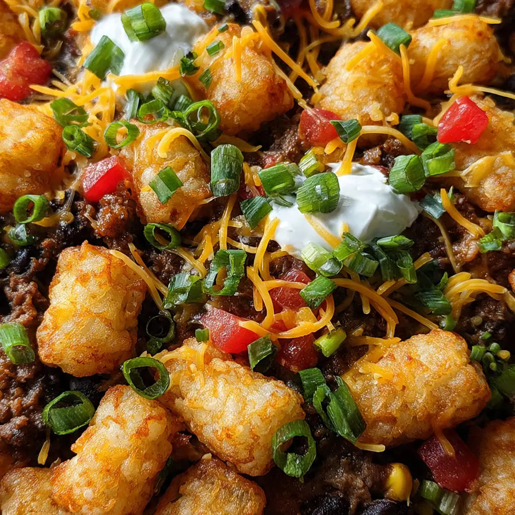Overhead view of the assembled bake in a skillet with colorful peppers and parsley garnish
