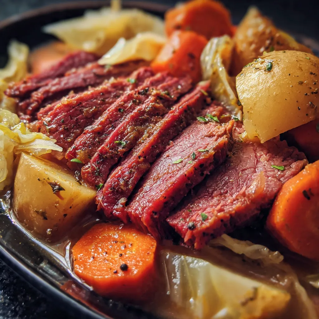 Ingredients for slow cooker corned beef ready to cook
