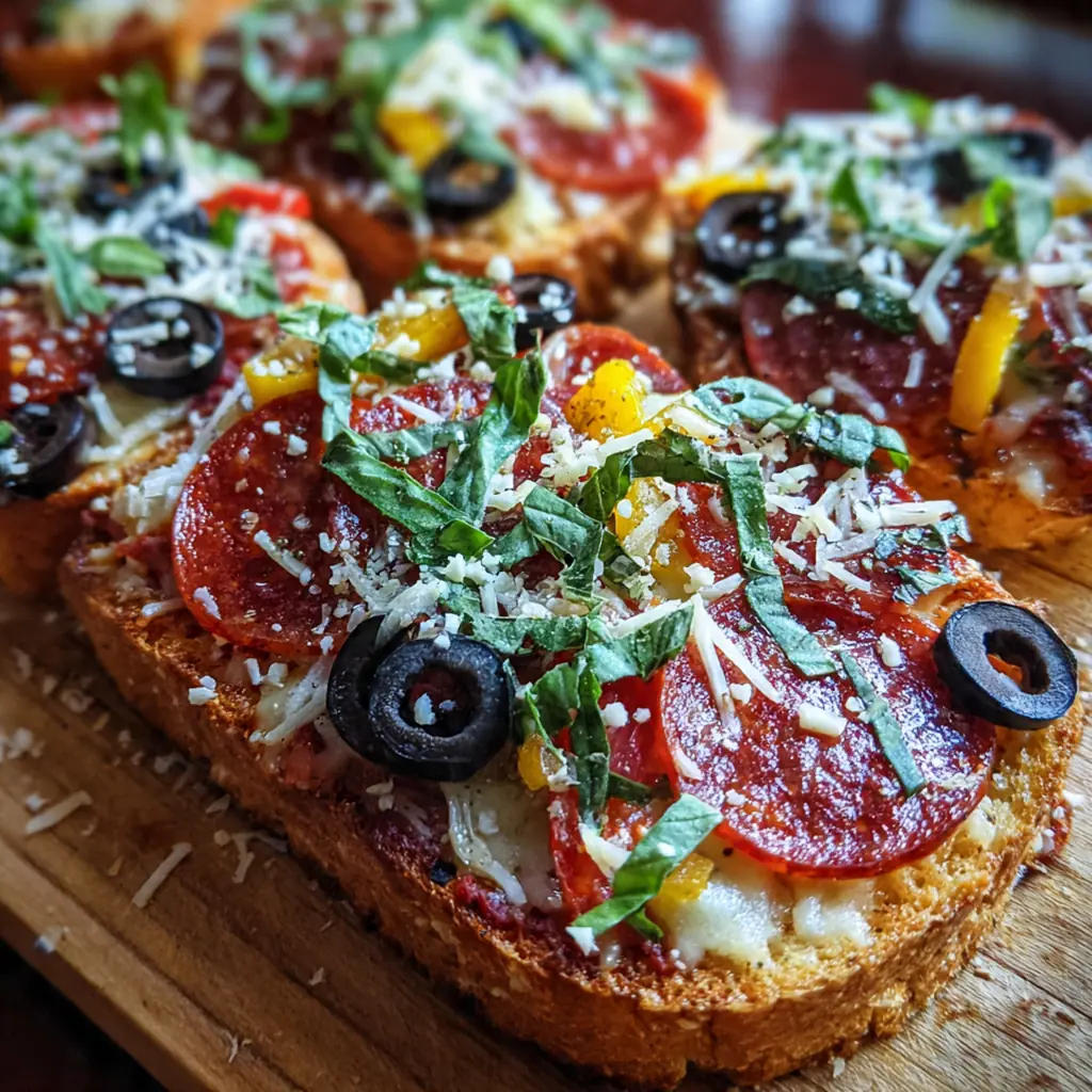 Overhead shot of hands pulling a slice of Texas Toast Pizza away, showcasing the melty cheese pull and thick crust