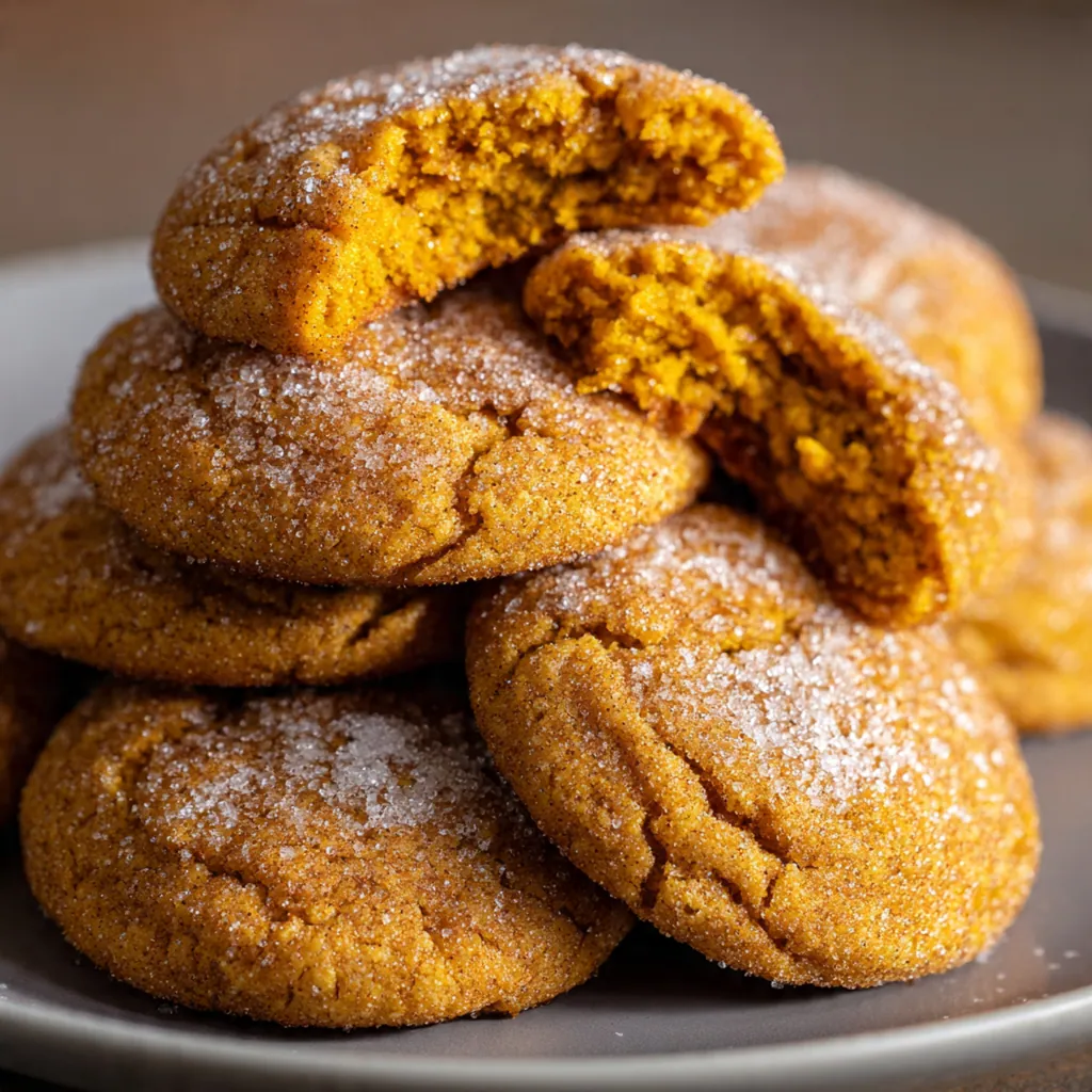 Close-up of a single soft pumpkin snickerdoodle showing its tender, cake-like interior and sugary coating