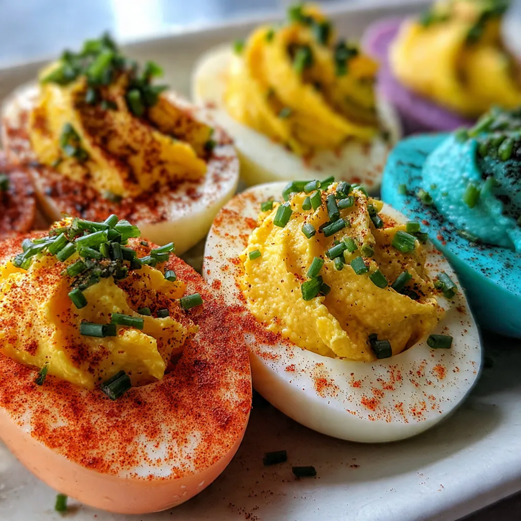 Spring holiday appetizer spread featuring deviled eggs and fresh vegetables
