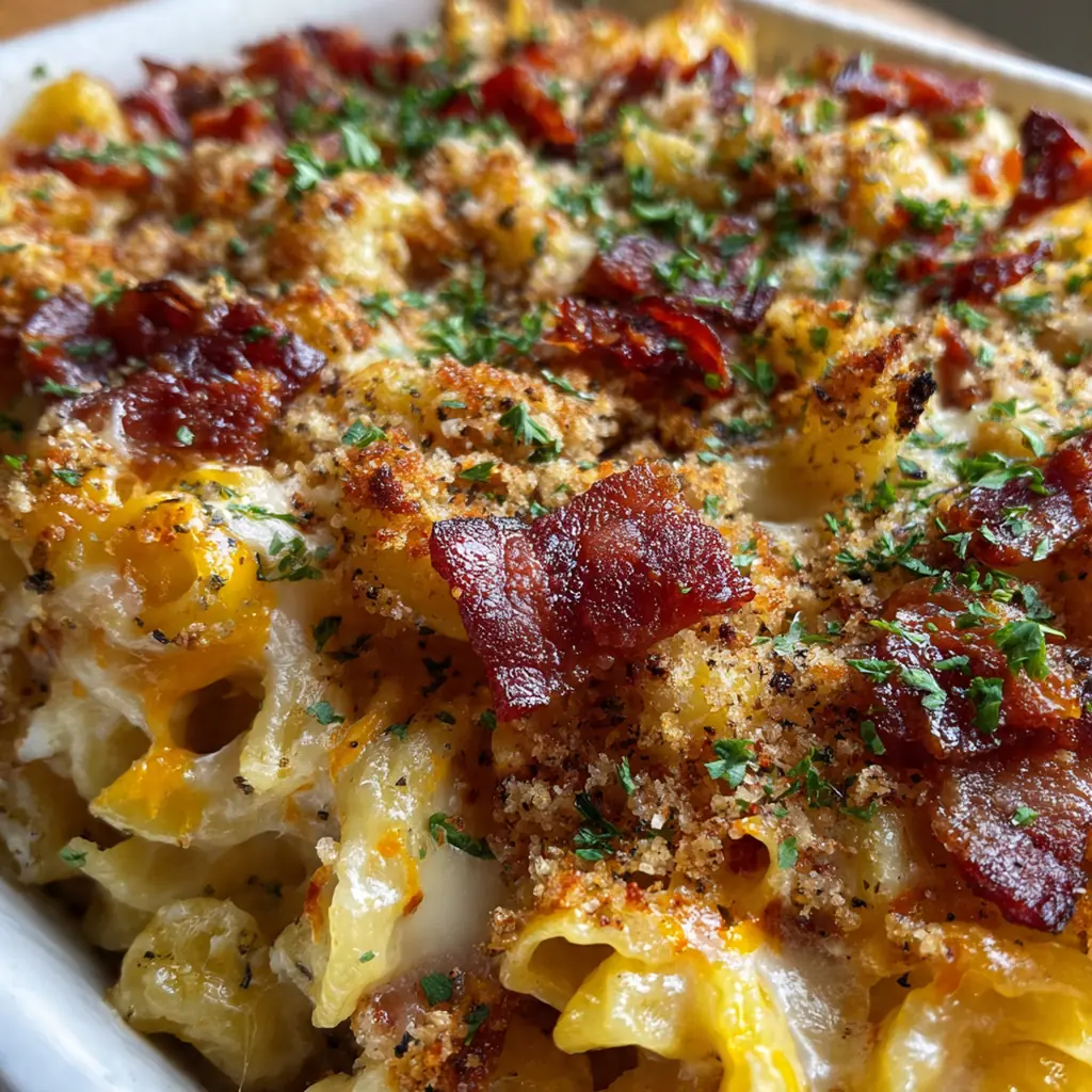 All ingredients for BBQ Bacon Mac Cheese Lasagna arranged neatly including noodles, cheeses, bacon, and a bottle of BBQ sauce