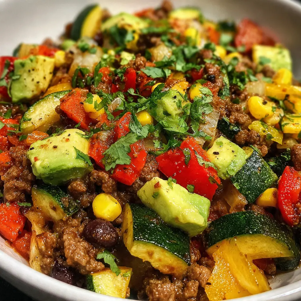 Overhead shot of four assembled bowls featuring bright bell peppers, creamy avocado slices and fresh lime wedges