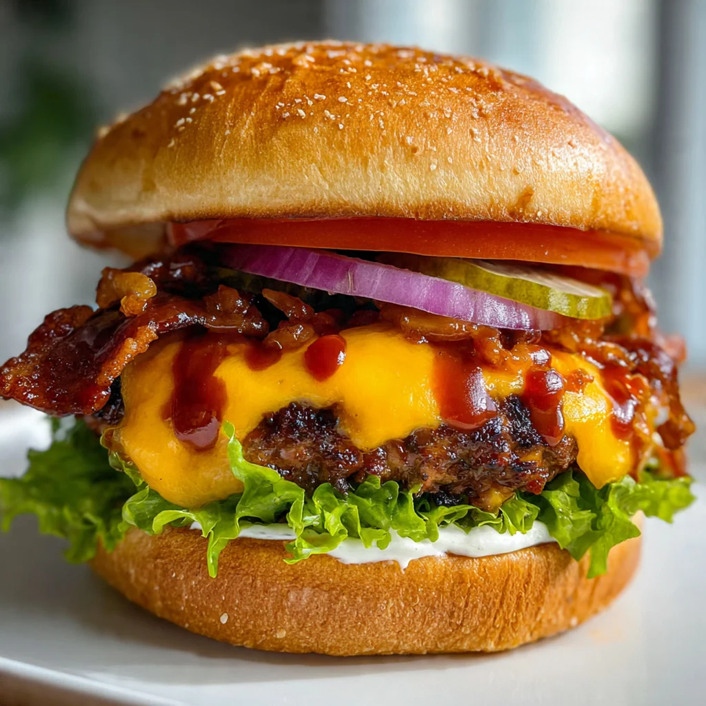 All the fresh ingredients for the crack burger laid out on a wooden table