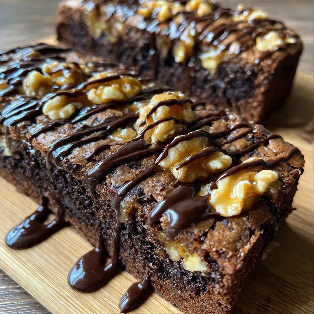 Warm brownie bread topped with flaky sea salt and a dusting of powdered sugar