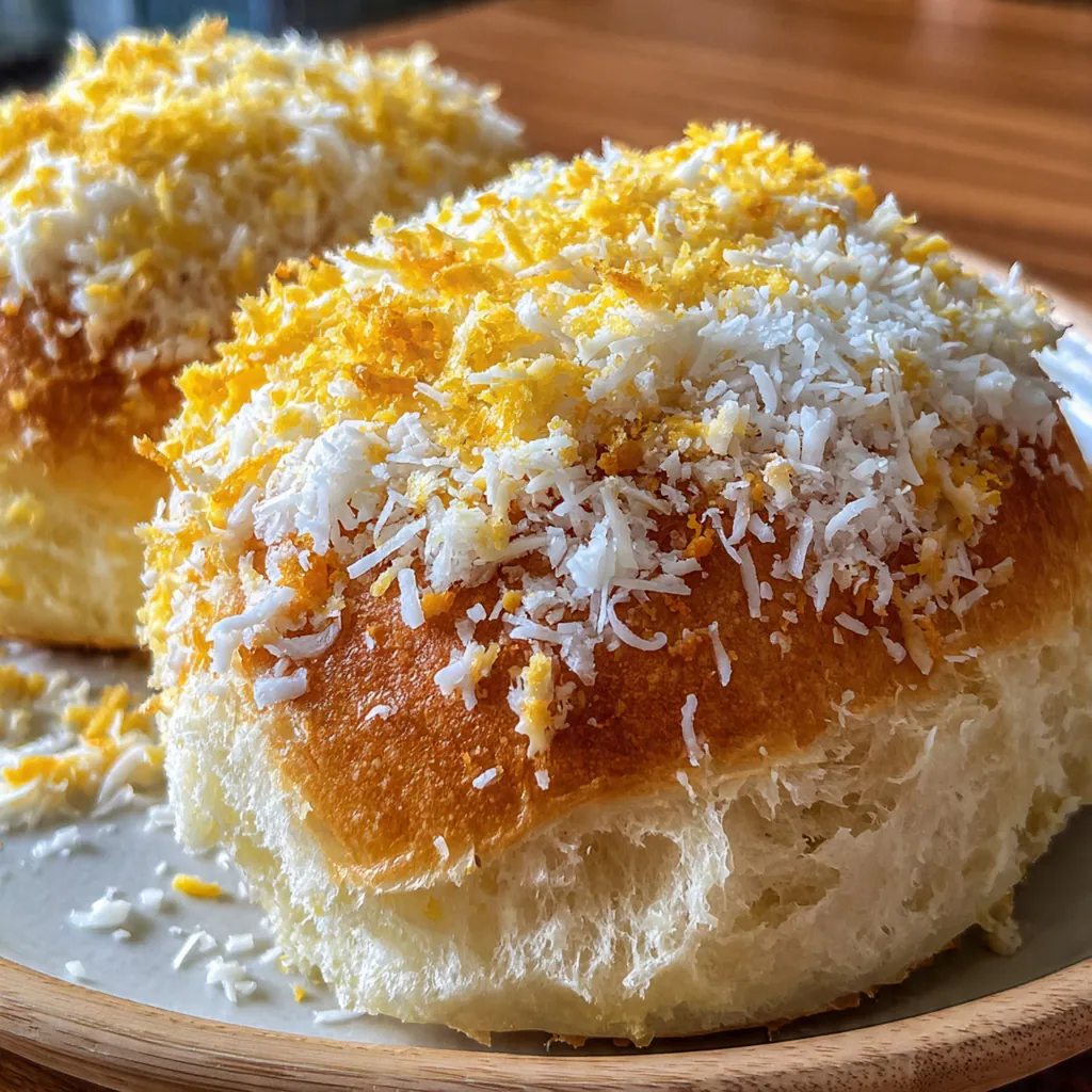 A rustic wooden board with sliced ensaymada bread showing its soft, fluffy interior layers