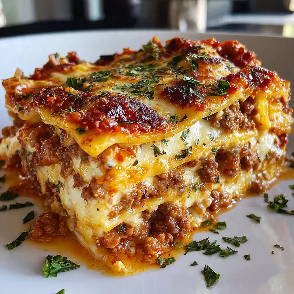 Overhead view of all the ingredients for lasagna prepped and ready for assembly on a kitchen counter