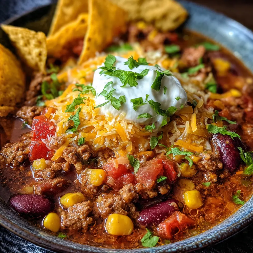 A rustic cast iron skillet filled with layers of ground beef, potatoes, and cheese.