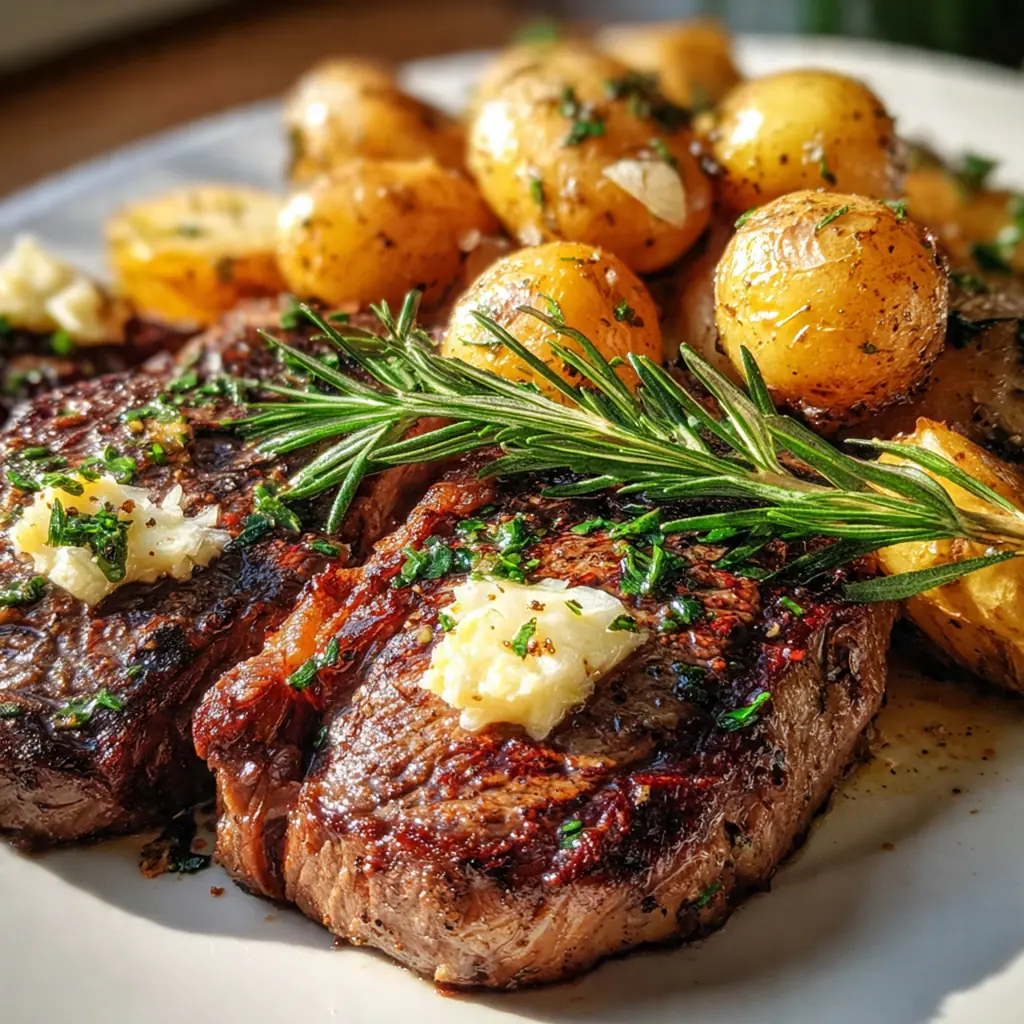 Close-up of crispy air fryer potatoes coated in minced garlic and chopped parsley