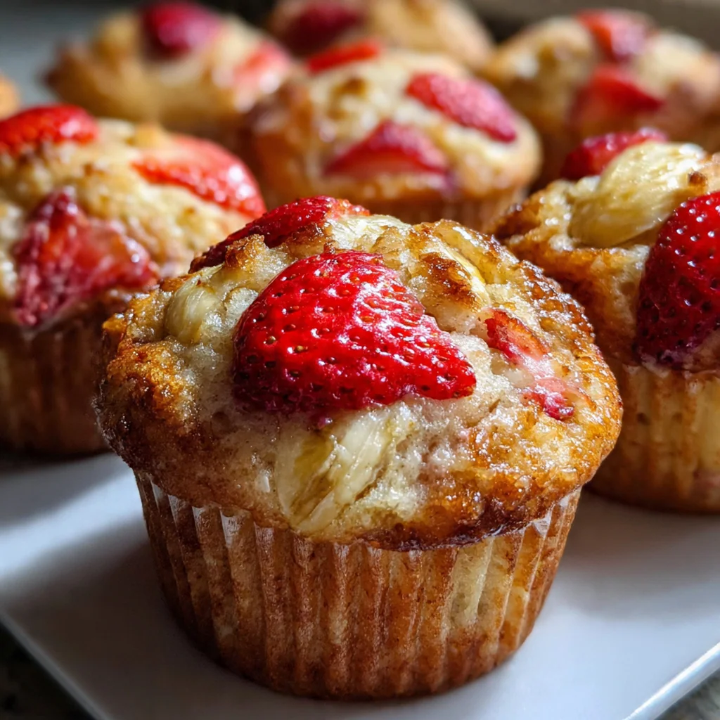 Muffin batter with diced strawberries being gently folded in with a spatula