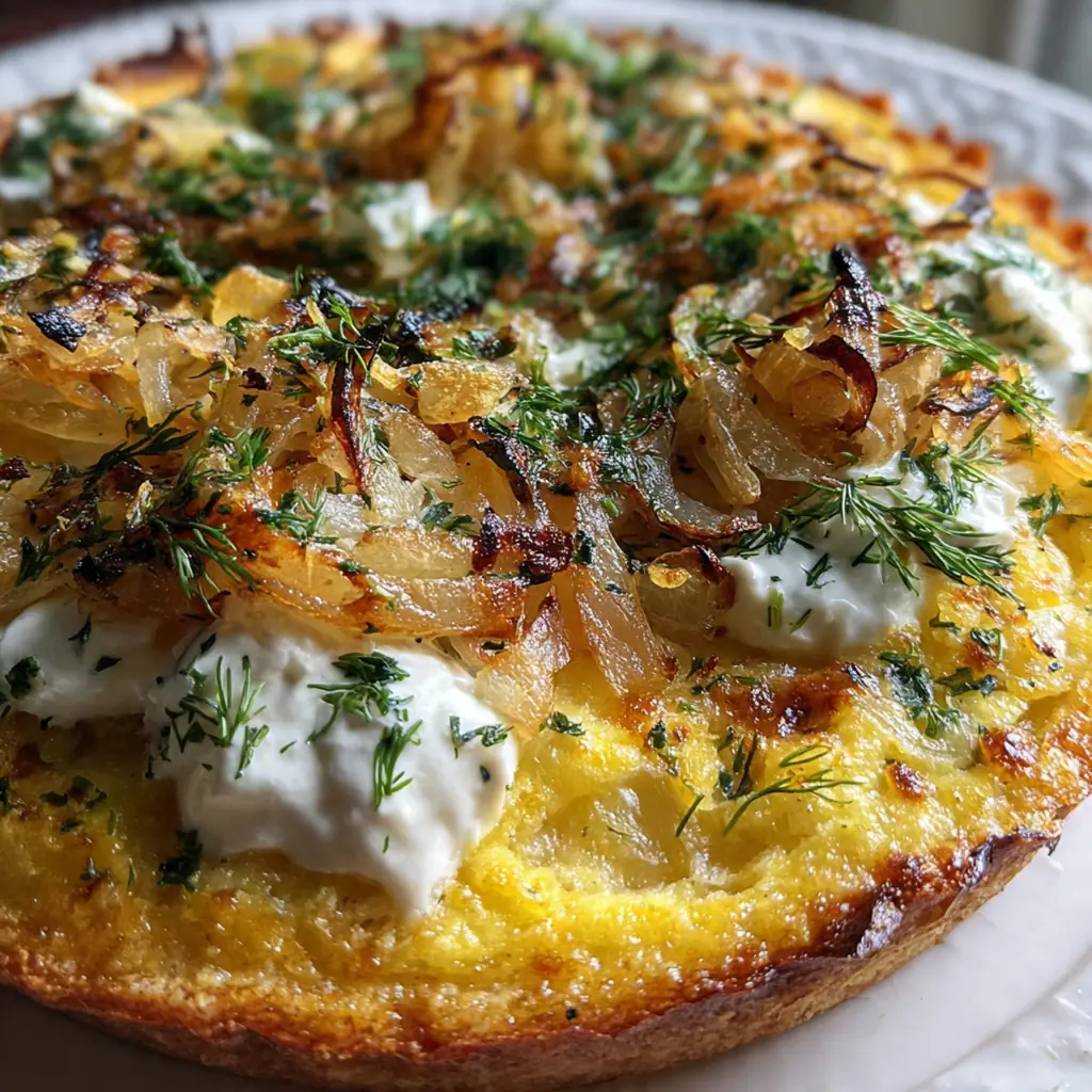 Close-up slice showing the rich, creamy texture and deeply caramelized onion layers