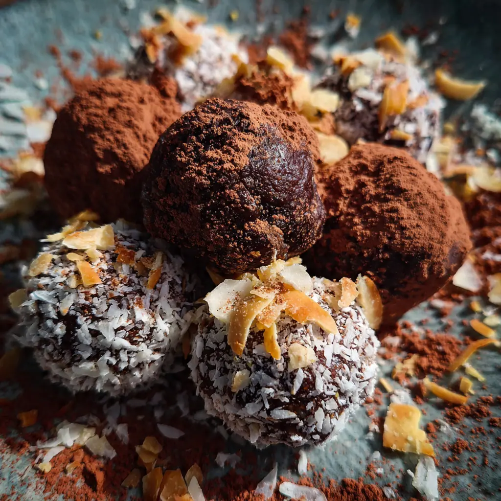 Close-up of a bitten Dubai Chocolate Ball revealing the rich ganache center with chopped dates and pistachios inside