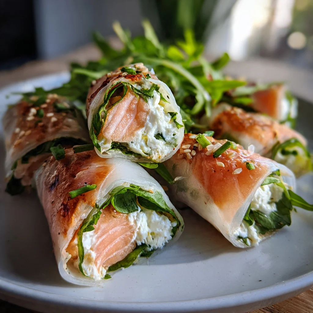 Close-up of a sliced Lemon Basil Salmon Roll showing the vibrant green herb filling