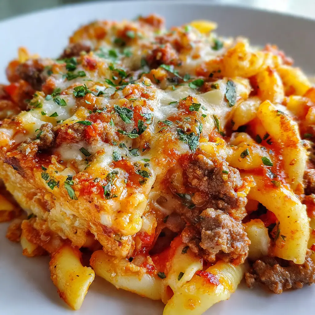 Close-up of a fork pulling up a perfect scoop with melted cheese strands