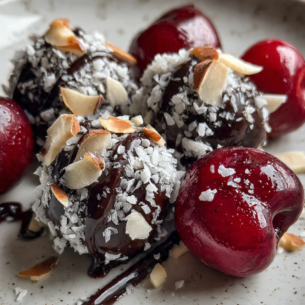 A festive gift box filled with chocolate covered cherries tied with a ribbon