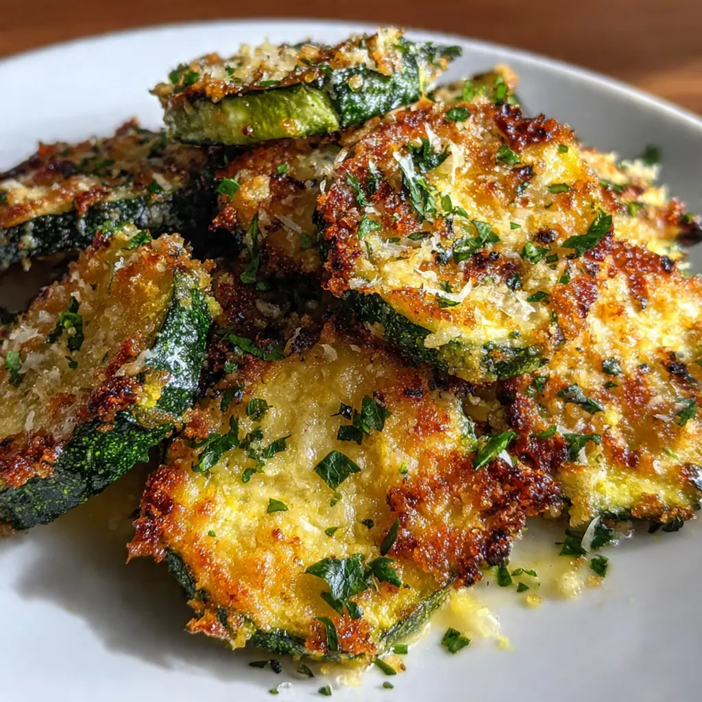 A rustic wooden board with a pile of baked zucchini, a bowl of marinara sauce, and lemon wedges for serving