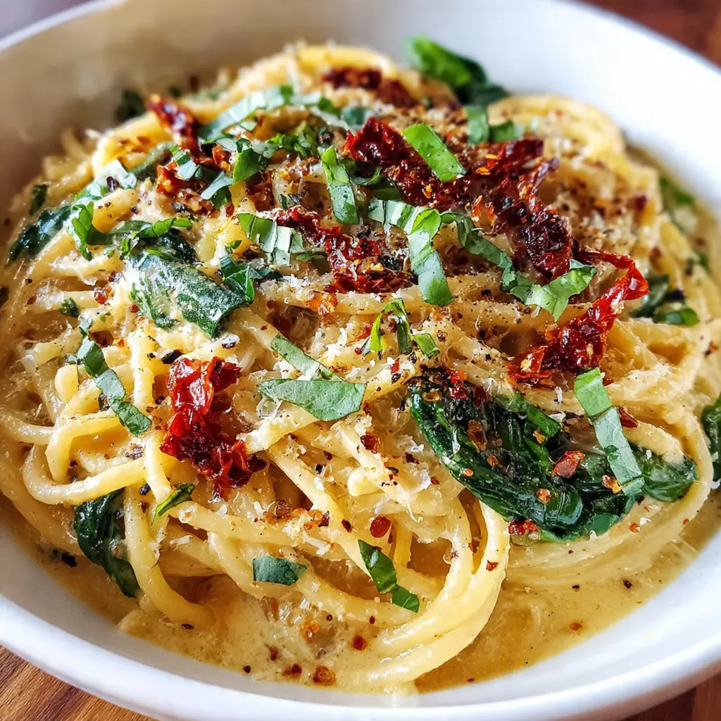 Close-up of a bowl of fettuccine coated in a rich, velvety pink cream sauce with Parmesan