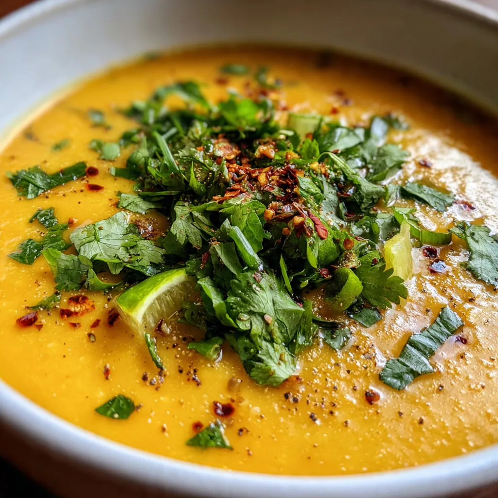 Overhead view of soup ingredients: canned pumpkin, coconut milk, and curry paste next to a Dutch oven