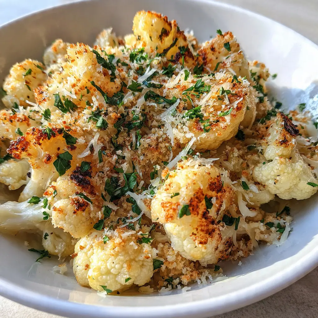 Close-up of a fork pulling up a creamy, cheesy cauliflower floret with melted mozzarella strings