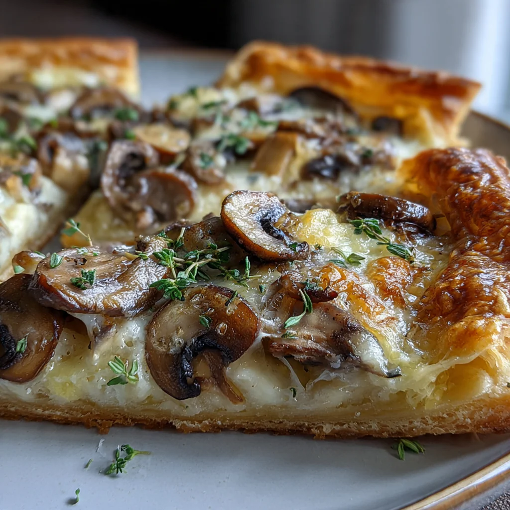 Freshly baked savory tart garnished with parsley and thyme served on a white ceramic plate